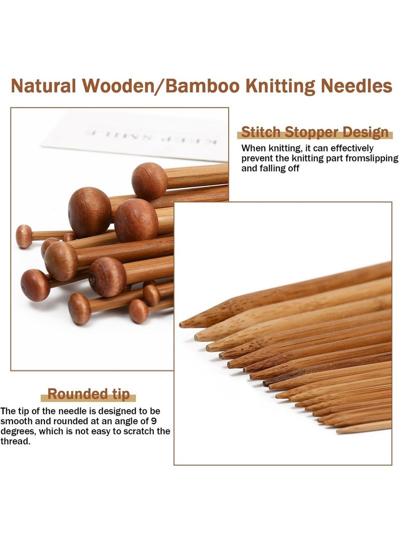 7 Pairs Bamboo Knitting Needles Set, Bamboo Natural, Long Wooden Knitting Needles, Single Point Straight Wood Needles, Wooden Knitting Needles for Beginners for Making Sweater, Shawl, Scarf - Image 4