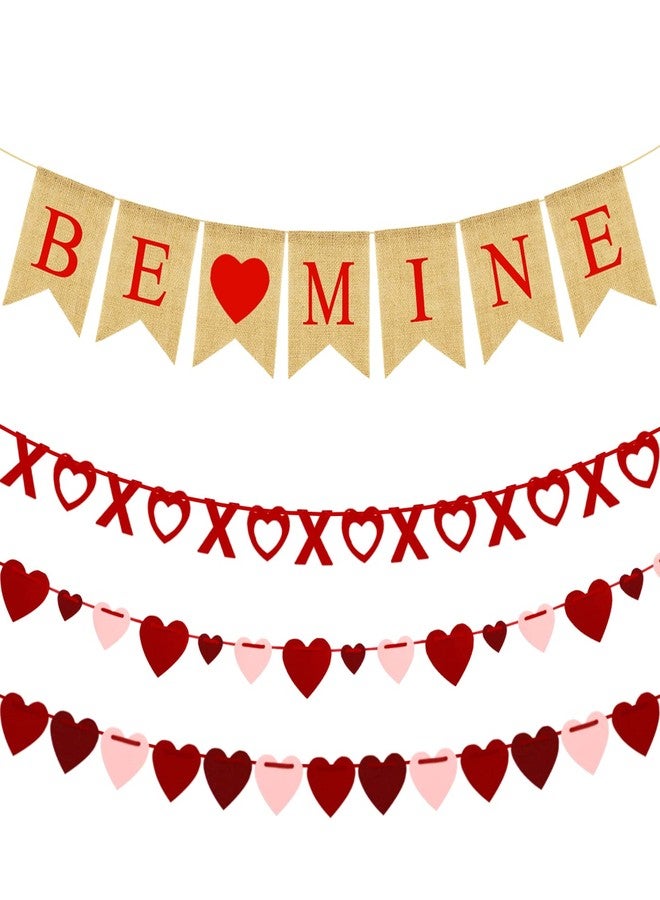 Labrostar 4Pcs Valentines Day Decorations Set No DIY Required BE MINE Love Heart XO Garlands Banner for Home Classroom Office Wedding Party Anniversary - Image 1