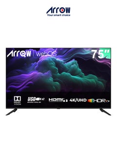 ARRQW 75 Inch 4K UHD Smart TV with webOS 2.0, 3840x2160 Resolution, 5000:1 Contrast, 16:9 Aspect Ratio, 60Hz Refresh Rate, Dolby Atmos & Dolby Vision, HDR10+, Bluetooth Audio, Wi-Fi, 3 HDMI Ports, 2 USB Ports, Screen Casting, MEMC Enhance gaming, Wall Mount | Model No: RO-75LPW  - Image 1