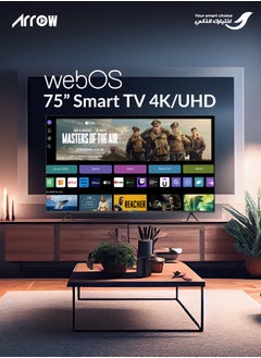 ARRQW 75 Inch 4K UHD Smart TV with webOS 2.0, 3840x2160 Resolution, 5000:1 Contrast, 16:9 Aspect Ratio, 60Hz Refresh Rate, Dolby Atmos & Dolby Vision, HDR10+, Bluetooth Audio, Wi-Fi, 3 HDMI Ports, 2 USB Ports, Screen Casting, MEMC Enhance gaming, Wall Mount | Model No: RO-75LPW  - Image 3