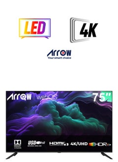آركيو تلفزيون LED ذكي بدقة 4K Ultra HD مقاس 75 بوصة، إطار أقل، MEMC يعزز الألعاب، التصميم، مرآة Cast، مدخل HDMI\USB\ Wi-Fi، Netflix، YouTube، Prime video+ ThinQ AI +،75 SMART Black RO-75LPW  - Image 1