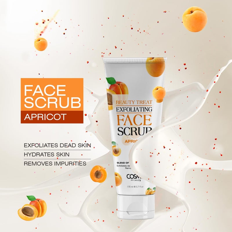 COSMO مقشر الوجه من كوزمو بالمشمش، مقشر طبيعي للوجه مع بذور المشمش، تركيبة تنظيف عميق وترطيب لبشرة ناعمة ومتألقة – مقشر لطيف لجميع أنواع البشرة، 170 مل - Image 2