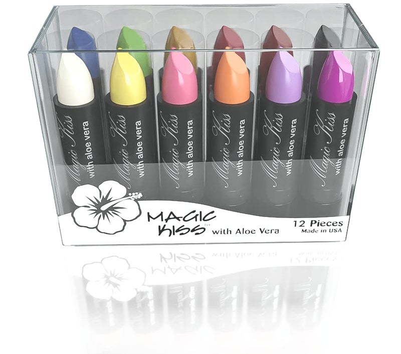 Magic Kiss Magic Kiss Pack of 12 Color Changing Aloe Vera Lipstick Set Made in USA Colors of Aloha 03