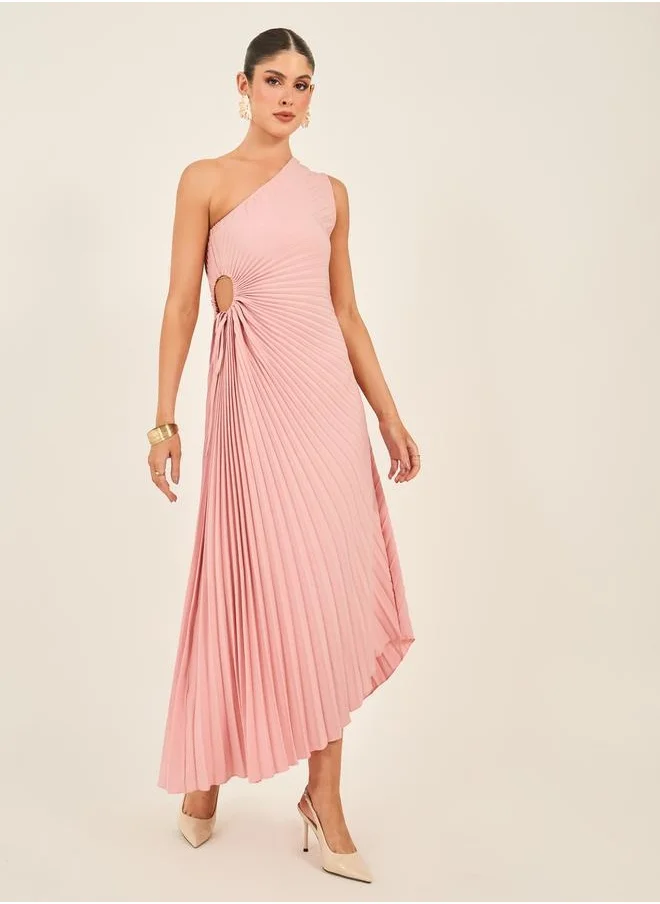 ستايلي Solid One Shoulder Shift Maxi Dress with Ruched Detail