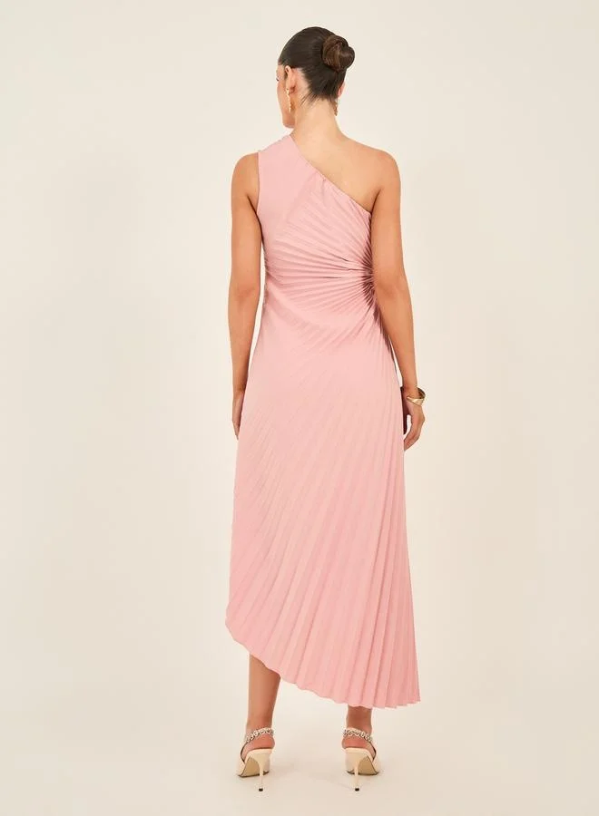 Styli Solid One Shoulder Shift Maxi Dress with Ruched Detail