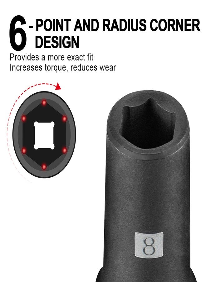 MAXPOWER 3/8 Inch Drive 8 mm Deep Impact Socket, Made with Heat-Treated Chrome Vanadium Steel, Durable Impact Socket with 6-Point Design, SAE - Image 3