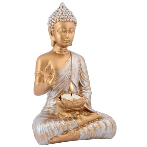 zart Candal Samadhi Buddha Showpiece for Home & Office Decor(Golden Silver 10Inch) - Image 4