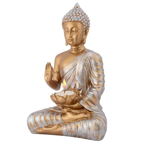 zart Candal Samadhi Buddha Showpiece for Home & Office Decor(Golden Silver 10Inch) - Image 5