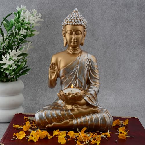 zart Candal Samadhi Buddha Showpiece for Home & Office Decor(Golden Silver 10Inch) - Image 1