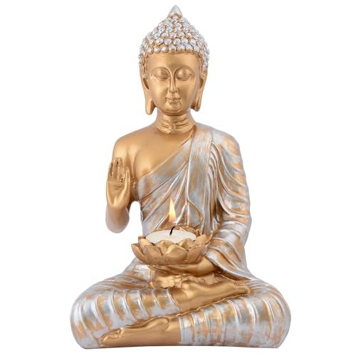 zart Candal Samadhi Buddha Showpiece for Home & Office Decor(Golden Silver 10Inch) - Image 3