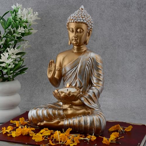 zart Candal Samadhi Buddha Showpiece for Home & Office Decor(Golden Silver 10Inch) - Image 2