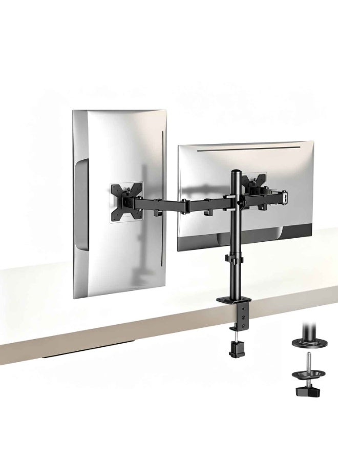 Dual Monitor Desk Mount, Holds 2 Computer Screens up to 27 inches and 17lbs Each, Heavy Duty Fully Adjustable Steel Stand,Black,Articulating, Adjustable Monitor Arm, Grommet or C-Clamp Mounting, Computer Stand for 2 Monitors, Holds 17 lbs Each - Image 1