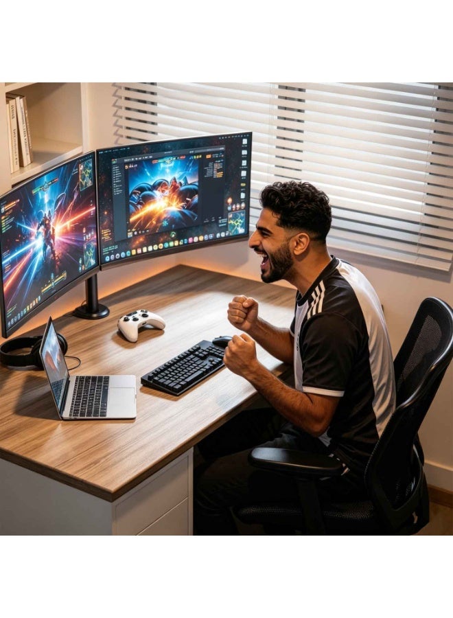 Dual Monitor Desk Mount, Holds 2 Computer Screens up to 27 inches and 17lbs Each, Heavy Duty Fully Adjustable Steel Stand,Black,Articulating, Adjustable Monitor Arm, Grommet or C-Clamp Mounting, Computer Stand for 2 Monitors, Holds 17 lbs Each - Image 2