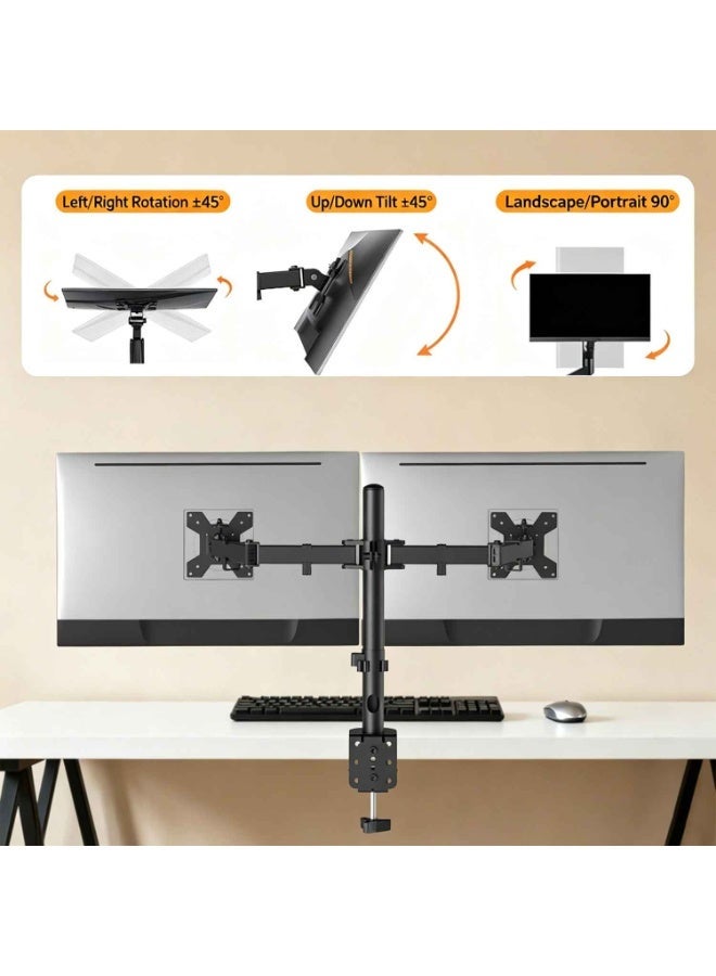 Dual Monitor Desk Mount, Holds 2 Computer Screens up to 27 inches and 17lbs Each, Heavy Duty Fully Adjustable Steel Stand,Black,Articulating, Adjustable Monitor Arm, Grommet or C-Clamp Mounting, Computer Stand for 2 Monitors, Holds 17 lbs Each - Image 3