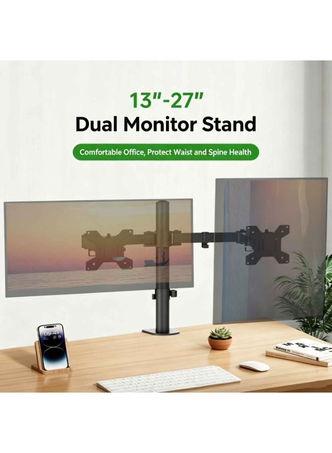 Dual Monitor Desk Mount, Holds 2 Computer Screens up to 27 inches and 17lbs Each, Heavy Duty Fully Adjustable Steel Stand,Black,Articulating, Adjustable Monitor Arm, Grommet or C-Clamp Mounting, Computer Stand for 2 Monitors, Holds 17 lbs Each - Image 5