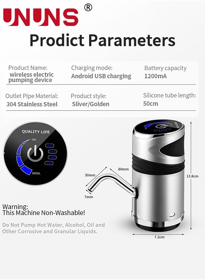 UNUNS Electric Water Pump Dispenser,Wireless Gallon Bottle Drinking Switch With USB Charging And Water Inlet Hose,Drinking Water Pump For Home Office,Golden  - Image 2