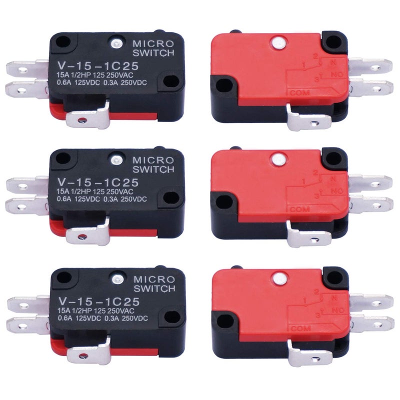Twidec /6Pcs Snap Action Button Micro Limit Switch 125V/250V 16A SPDT for Microwave Oven Door Arcade V-15-1C25 - Image 1