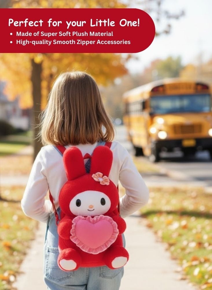 بريميم حقيبة ظهر ماي ميلودي الحمراء ثلاثية الأبعاد من القطيفة مع وسادة على شكل قلب - حقيبة ظهر ناعمة محشوة على شكل لعبة كرتونية للأطفال، للمدرسة والسفر واللعب - Image 3