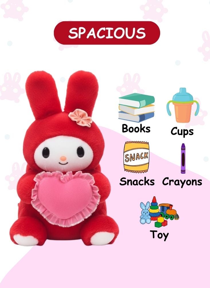 بريميم حقيبة ظهر ماي ميلودي الحمراء ثلاثية الأبعاد من القطيفة مع وسادة على شكل قلب - حقيبة ظهر ناعمة محشوة على شكل لعبة كرتونية للأطفال، للمدرسة والسفر واللعب - Image 4