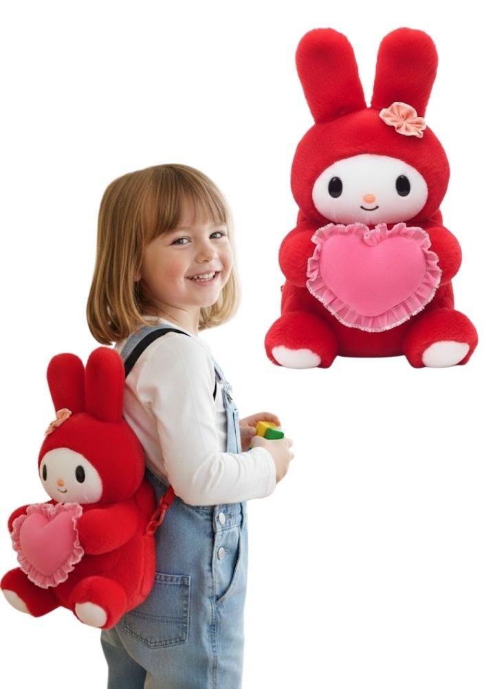 بريميم حقيبة ظهر ماي ميلودي الحمراء ثلاثية الأبعاد من القطيفة مع وسادة على شكل قلب - حقيبة ظهر ناعمة محشوة على شكل لعبة كرتونية للأطفال، للمدرسة والسفر واللعب - Image 1