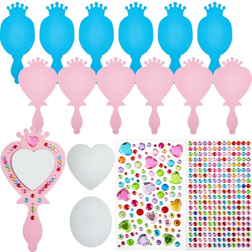 Liliful 12 Pack Princess Foam Mirror Kits Decorate Your Own Princess Mirrors Party Supplies Unbreakable Crafts for Party Favors Birthday DIY Decorations CutePinkBlue - Image 1