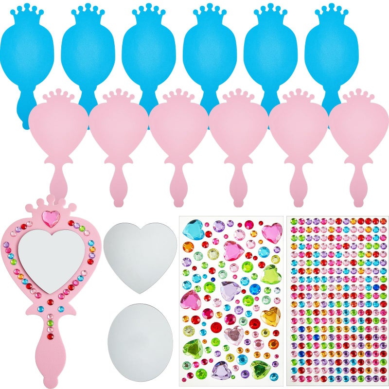 Liliful 12 Pack Princess Foam Mirror Kits Decorate Your Own Princess Mirrors Party Supplies Unbreakable Crafts for Party Favors Birthday DIY Decorations CutePinkBlue - Image 3