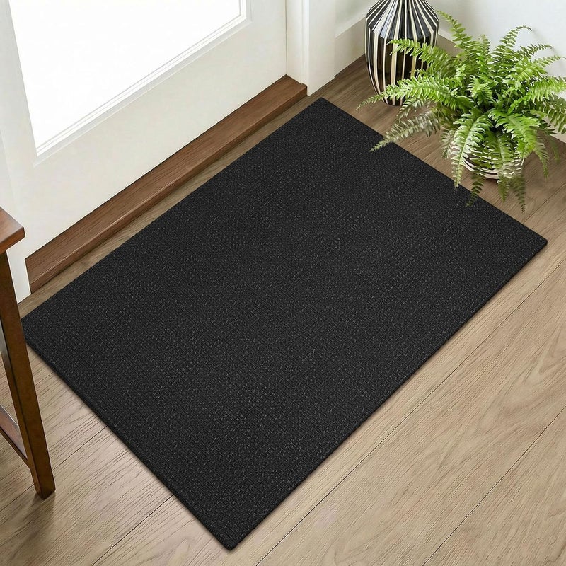 KOZYFLY Indoor Door Mat 2x3 ft Small Area Rugs Washable Front Door Mat Non Slip Rubber Backed Entryway Rug Cotton Entrance Doormat for Front Porch Bathroom Kitchen Bedroom, Black/Dark Grey - Image 1