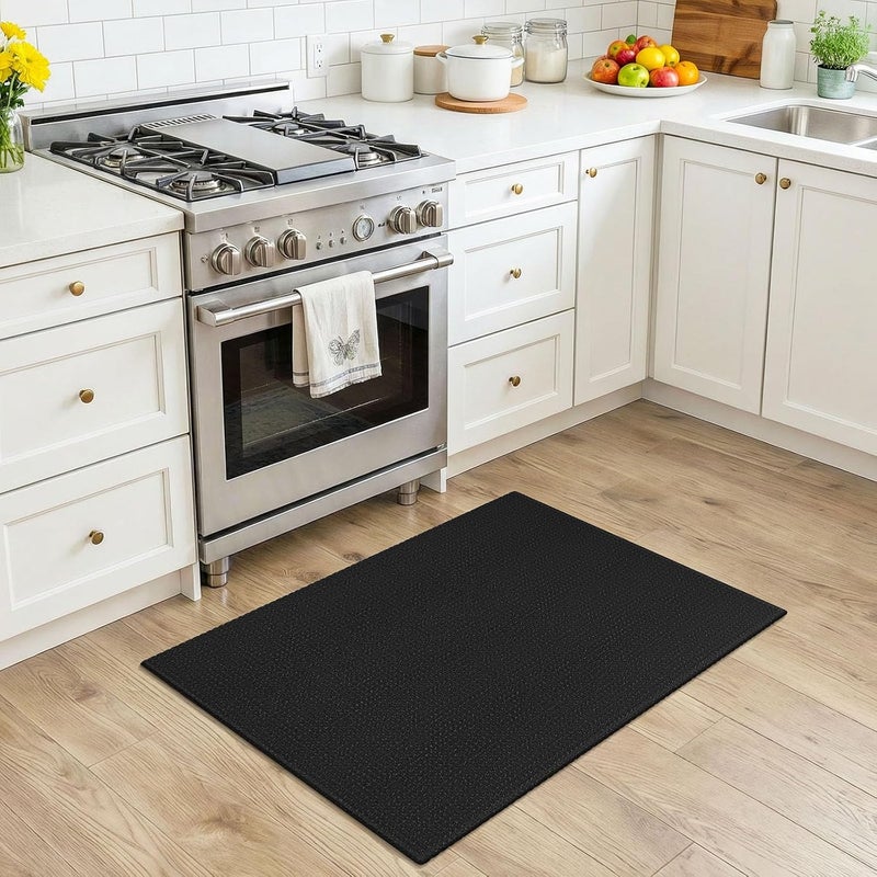KOZYFLY Indoor Door Mat 2x3 ft Small Area Rugs Washable Front Door Mat Non Slip Rubber Backed Entryway Rug Cotton Entrance Doormat for Front Porch Bathroom Kitchen Bedroom, Black/Dark Grey - Image 2