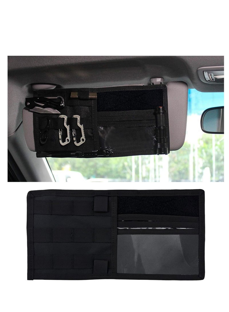 SYOSI Visor Organizer, Tactical Nylon Sun Visor Storage Pouch Pouch, Multifunctional Auto Sunshade Storage Bag, Vehicle Interior Visor Organizer Accessories for Car Truck SUV (Black) - Image 1