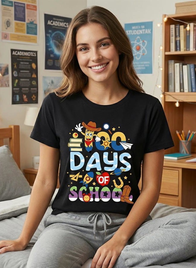 Frizty 100 Days of School Shirt: Women 100th Day of School Shirts Teacher Funny Graphic Cute Tee Tops, Black, S - Image 3