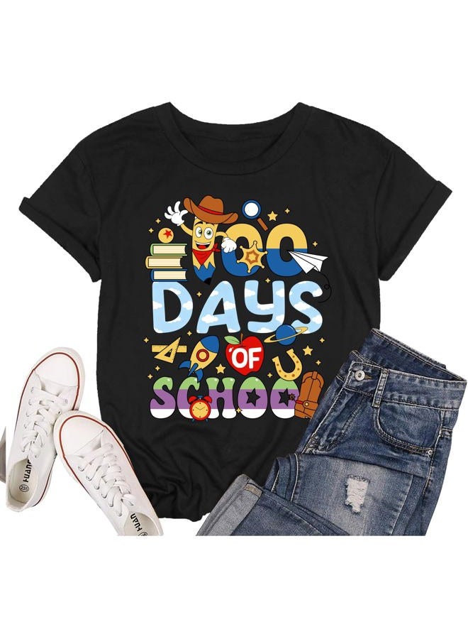 Frizty 100 Days of School Shirt: Women 100th Day of School Shirts Teacher Funny Graphic Cute Tee Tops, Black, S - Image 1