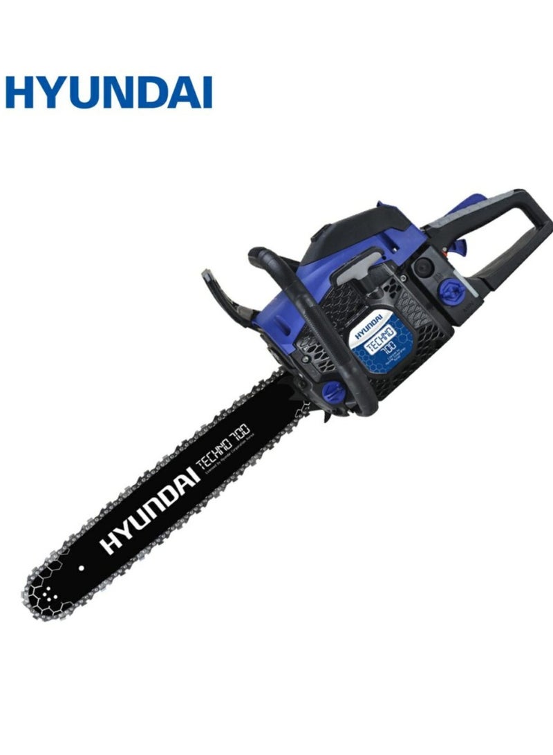 هيونداي منشار سلسلة البنزين HYUNDAI TECHNO 700 – 2.8 حصان، 49.3 سم مكعب، منشار سلسلة يعمل بالغاز، قضيب توجيه 45 سم، 3000 دورة في الدقيقة،  - Image 1