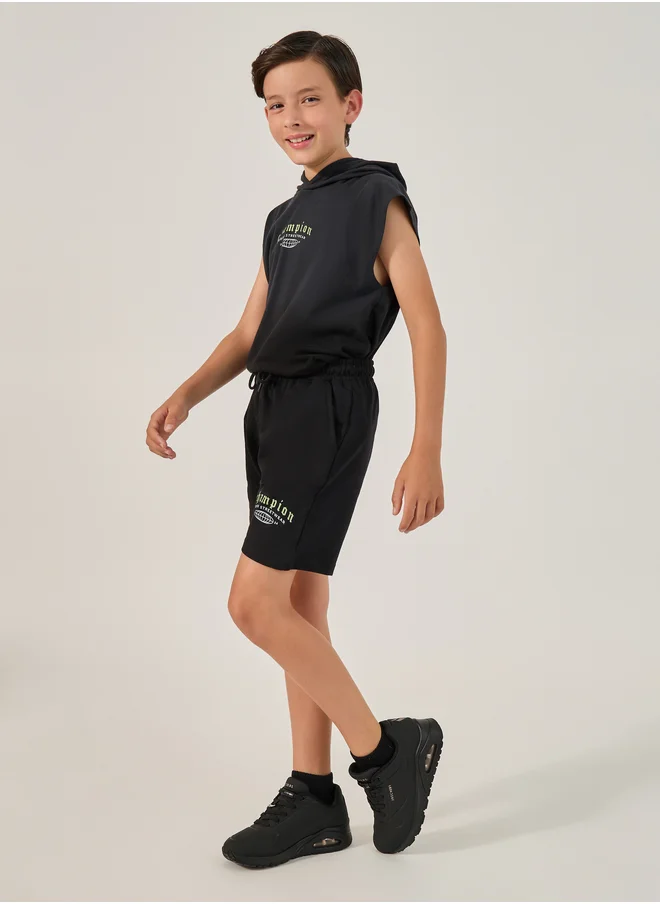 ستايلي Styli Printed Elasticated Waistband Shorts with Drawstring