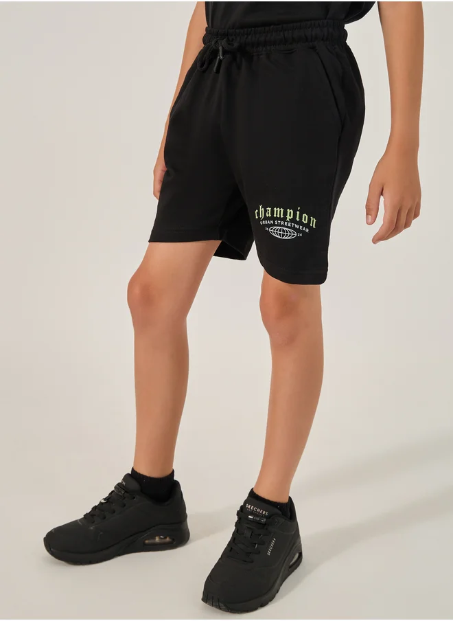 ستايلي Styli Printed Elasticated Waistband Shorts with Drawstring