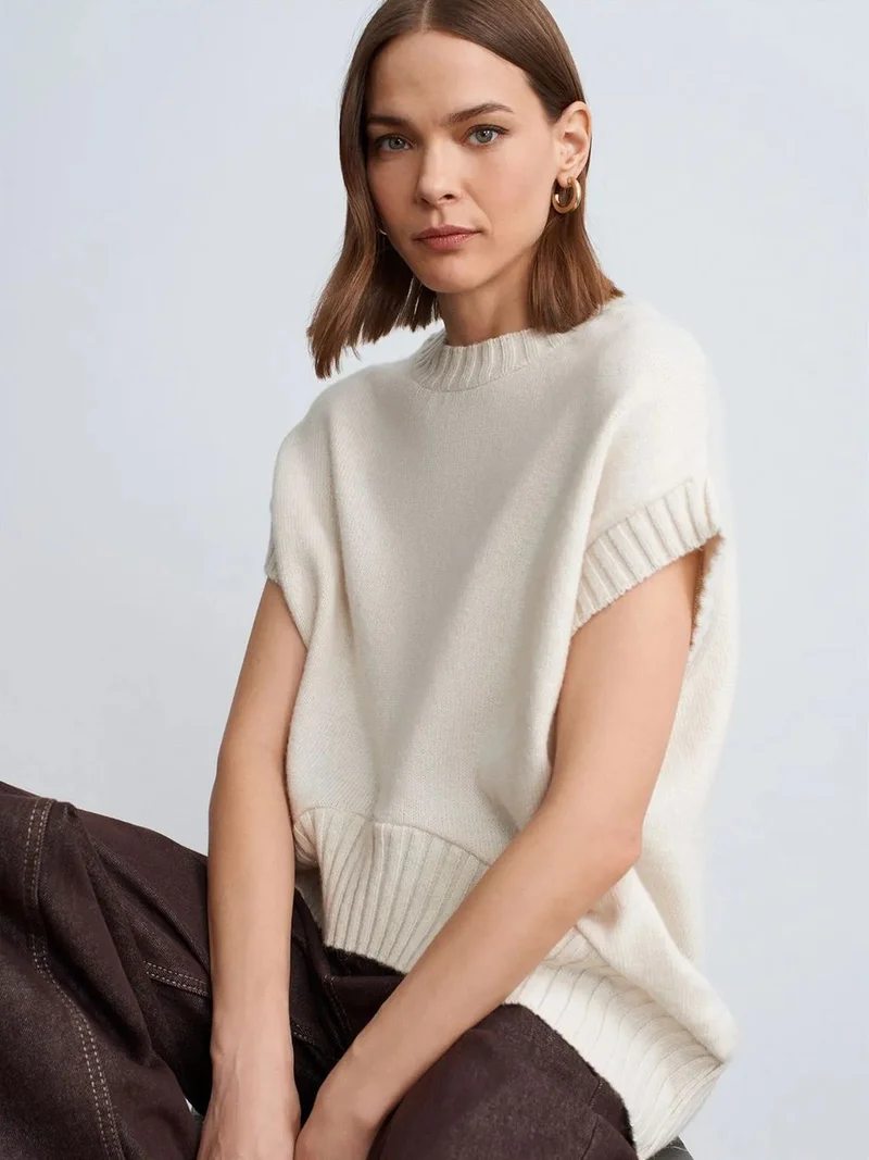 ديلفين DILVIN Oversized Ribbed Knit Sweater Vest