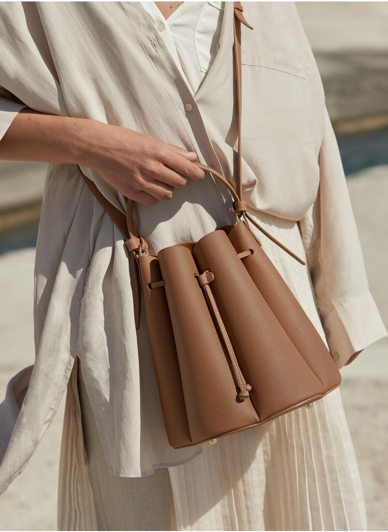 POLENE - Polene Number Eight Edition Textured Camel Bucket Crossbody Bag - Image 1
