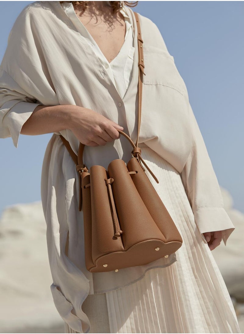 POLENE - Polene Number Eight Edition Textured Camel Bucket Crossbody Bag - Image 1
