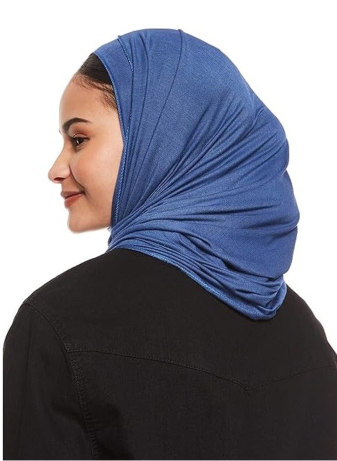 Jersey Stretch Shailah Hijab – Soft Muslim Islamic Arab Scarf, Headscarf Abaya Shawl, Color: Curious Blue - Image 2