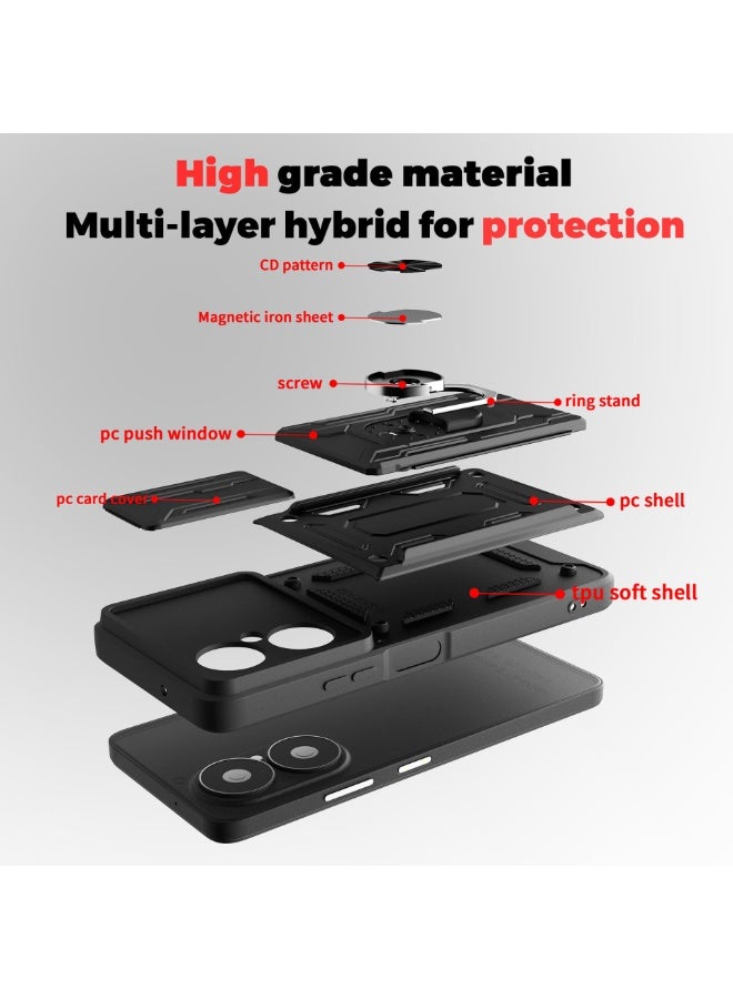 عام غطاء متوافق مع هواوي نوفا Y73، حامل بطاقات قابل للفصل مع حلقة وحامل، واقي متين عسكري مضاد للصدمات مع غطاء منزلق للكاميرا. - Image 4