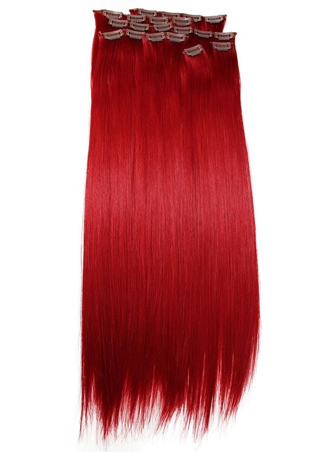 مجموعة شعر كاملة PRETTYSHOP XXL 7 قطع 24" وصلات شعر قابلة للتثبيت شعر أملس مستقيم مقاوم للحرارة أحمر # 3100 CE13