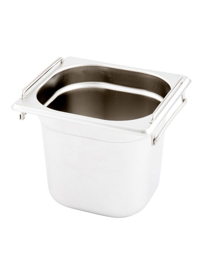Restaurantware Met Lux 7 Inch x 6.4 Inch x 6 Inch Steam Table Pan, 1 One Sixth Hotel Pan - Anti-Jam, Deep, Silver Stainless Steel Table Pan, With Collapsible Handles, For Parties Or Events - Image 1