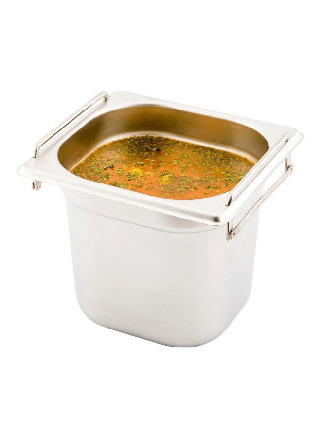 Restaurantware Met Lux 7 Inch x 6.4 Inch x 6 Inch Steam Table Pan, 1 One Sixth Hotel Pan - Anti-Jam, Deep, Silver Stainless Steel Table Pan, With Collapsible Handles, For Parties Or Events - Image 2