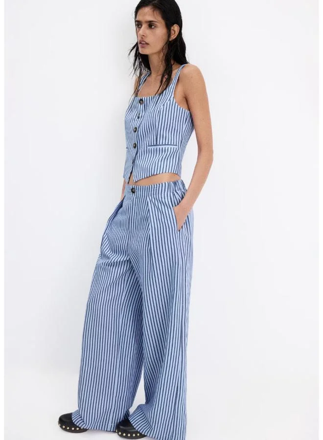Mango Striped Button Waistcoat
