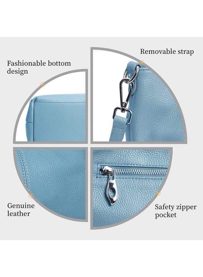 Iswee Genuine Leather Purses and Handbags for Women Shoulder Bag Top Handle Satchel Ladies Hobo Crossbody Bags, Light Blue, Medium - Image 4