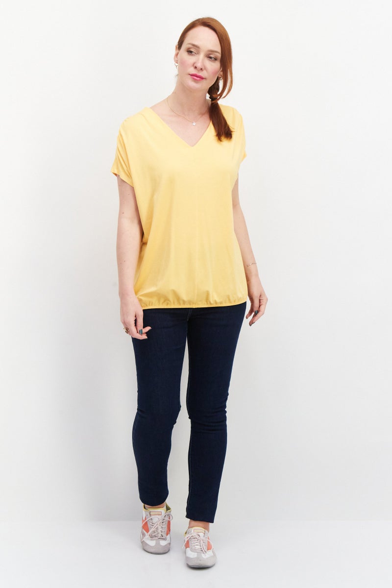 Tchibo Women V-Neck Short Sleeve Plain Blouse, Yellow - Image 3