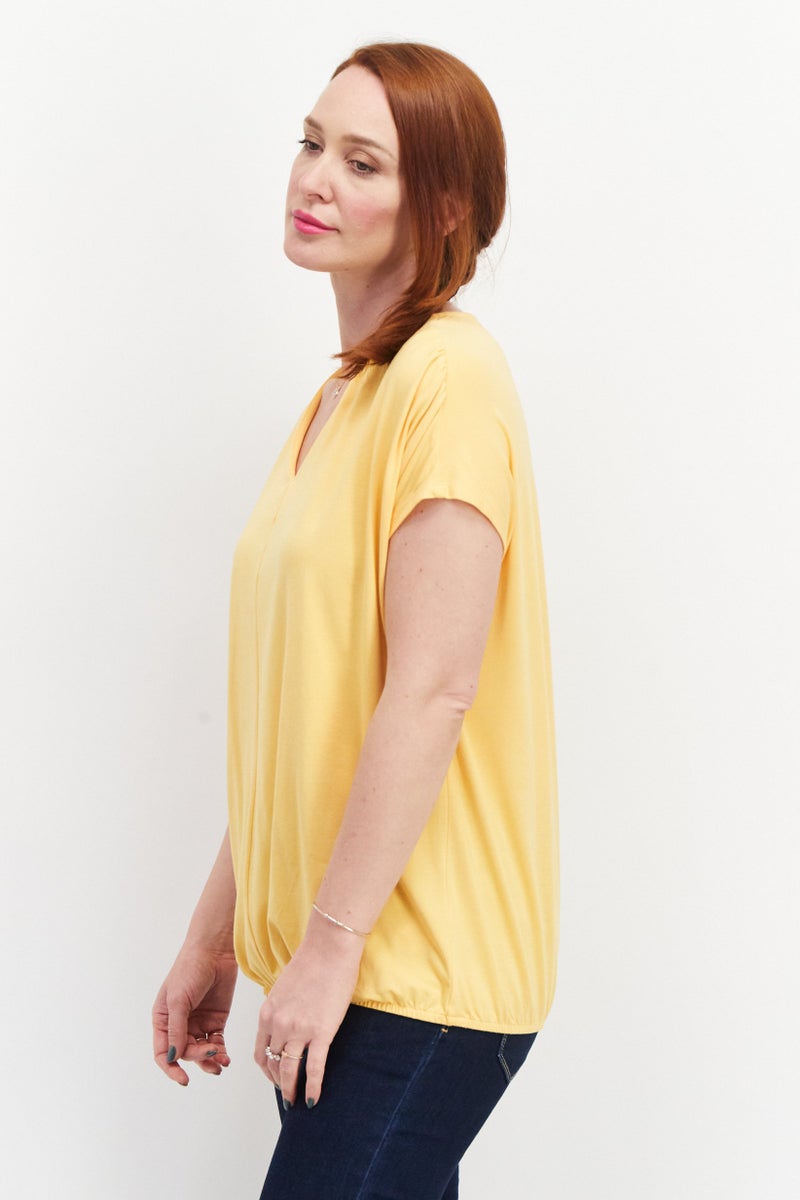 Tchibo Women V-Neck Short Sleeve Plain Blouse, Yellow - Image 4