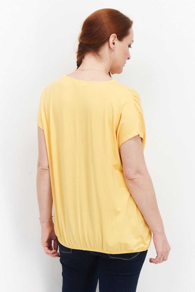Tchibo Women V-Neck Short Sleeve Plain Blouse, Yellow - Image 2