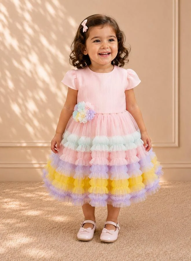 فيا بامبينو Pastel Rainbow Ruffle-Tier Tulle Dress 9125