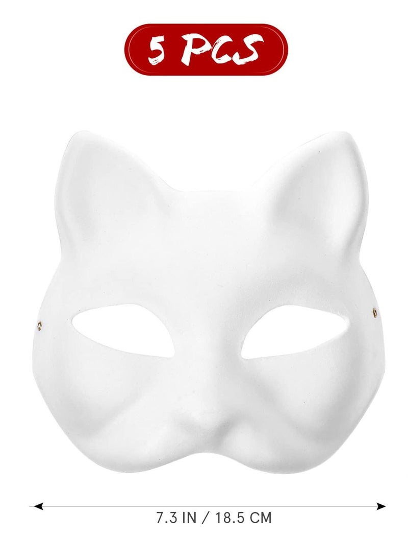 Y&D DIY Unpainted White Paper Mask Fox Cat Face Pulp Blank Hand Painted Personality Design for Dance Party Festival Performance (5 Pcs) - Image 5