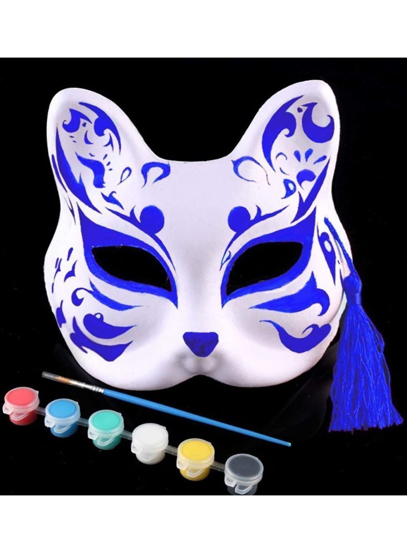 Y&D DIY Unpainted White Paper Mask Fox Cat Face Pulp Blank Hand Painted Personality Design for Dance Party Festival Performance (5 Pcs) - Image 2